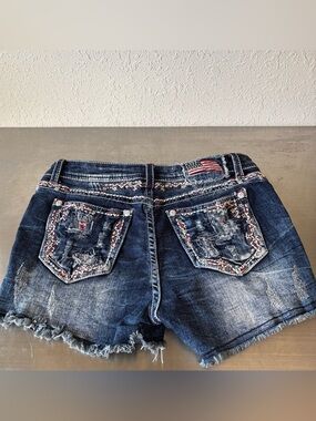 Y2K Grunge Distressed Embellished Sequined USA Themed Denim Mini Shorts ❤️